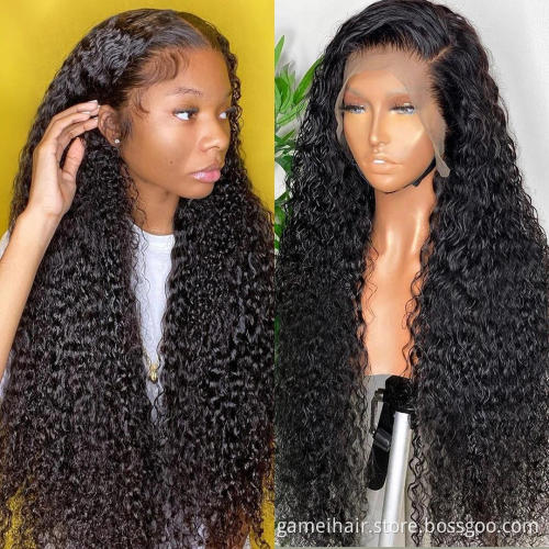 Wholesale Fashionable 180 Density 13*4" water Wave 100% Brazilian Virgin Black Wig HD transparent lace front wigs human hair wig